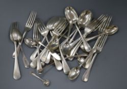 A George V part set of silver Hanovarian rat-tail pattern flatware (22 items), Barker Brothers