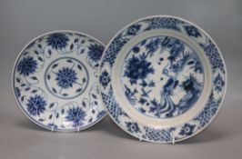 A Chinese blue and white 'lotus' dish, Guangxu mark and period and a Chinese Swatow blue and white
