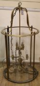 A large brass hall lantern W.53cm