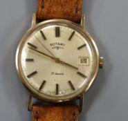 A gentleman's 9ct gold Rotary manual wind wrist watch, on leather strap.
