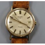 A gentleman's 9ct gold Rotary manual wind wrist watch, on leather strap.