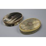 Two Victorian oval horn snuff boxes length 9.5cm