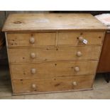 A Victorian pine chest, fitted two short and three long drawers W.106cm