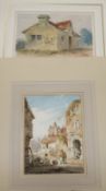 19th century English School, 5 watercolours, Landscapes and street scenes, largest 40 x 28cm, all