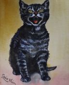 After Louis Wain (1860-1939), watercolour, Tabby cat, bears signature, 18 x 15cm, unframed