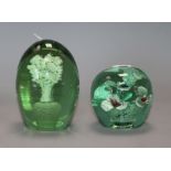 A Kilner two colour 'dump' paperweight and a sulphide 'dump' paperweight