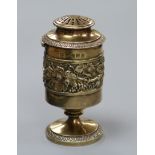A George III silver gilt wig powder pot/pounce pot by Emes & Barnard, London, 1814, embossed with
