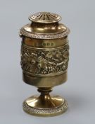 A George III silver gilt wig powder pot/pounce pot by Emes & Barnard, London, 1814, embossed with