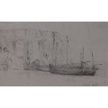 Richard Henry Nibbs (1816-1893), pencil on paper, Fishing boats at Hastings, dated 1846, 13 x