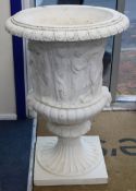 A pair of 20th century Italian reconstituted marble white painted garden urns W.64cm