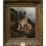 After Armfield, oil on canvas, Border terrier with a dead rabbit, 33 x 27cm