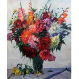 Vasily Serov (1941-)oil on canvasStill life of flowers in a glass vasesigned40 x 33.5in., unframed
