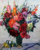 Vasily Serov (1941-)oil on canvasStill life of flowers in a glass vasesigned40 x 33.5in., unframed