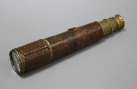 A Broadhurst, Clarkson & Co Ltd brass four draw leather cased telescope
