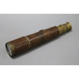 A Broadhurst, Clarkson & Co Ltd brass four draw leather cased telescope