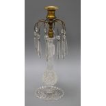 A 19th century cut glass lustre candlestick height 35.5cm