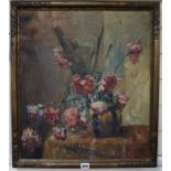 Edmond de Maertelaere (Belgian 1876-1938) oil on canvas, still life of carnations in a vase with