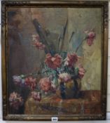 Edmond de Maertelaere (Belgian 1876-1938) oil on canvas, still life of carnations in a vase with