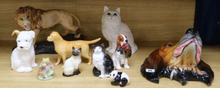 A Beswick dog head wall hanging and other Beswick and Doulton animals