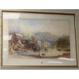 English School c.1900, watercolour, Estuary scene, monogrammed, 43 x 67cm