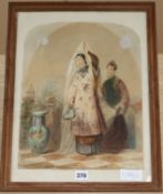 Benjamin R. Green, watercolour, Chinese woman and attendant, signed, 37 x 29cm