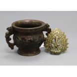 A Chinese bronze censer and an Indian brass plaque of Ganesh