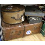 Three vintage cases and a zither