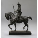 After Barye. A bronze of a knight on horseback, signed height 42cm