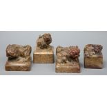 Four Chinese soapstone lion-dog seals