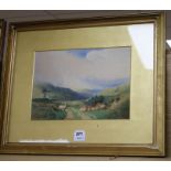 Edward Thatcher, watercolour, sheep in landscape 25 x 35cm.