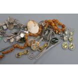 Mixed jewellery including gold mounted cameo, silver charm bracelet, two micro mosaic items and