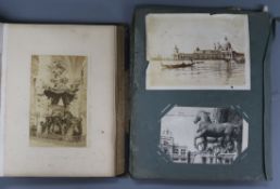 An album of late 19th century photographs of mostly European Towns together with a postcard album of