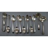 A matched set of eight silver Old English pattern dessert spoons and four other items, the desert