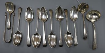 A matched set of eight silver Old English pattern dessert spoons and four other items, the desert