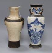 Two Chinese blue and white crackle glaze vases tallest 25.5cm