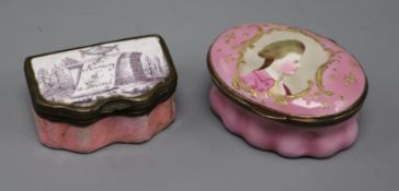 Two late 18th century enamel on copper patch boxes