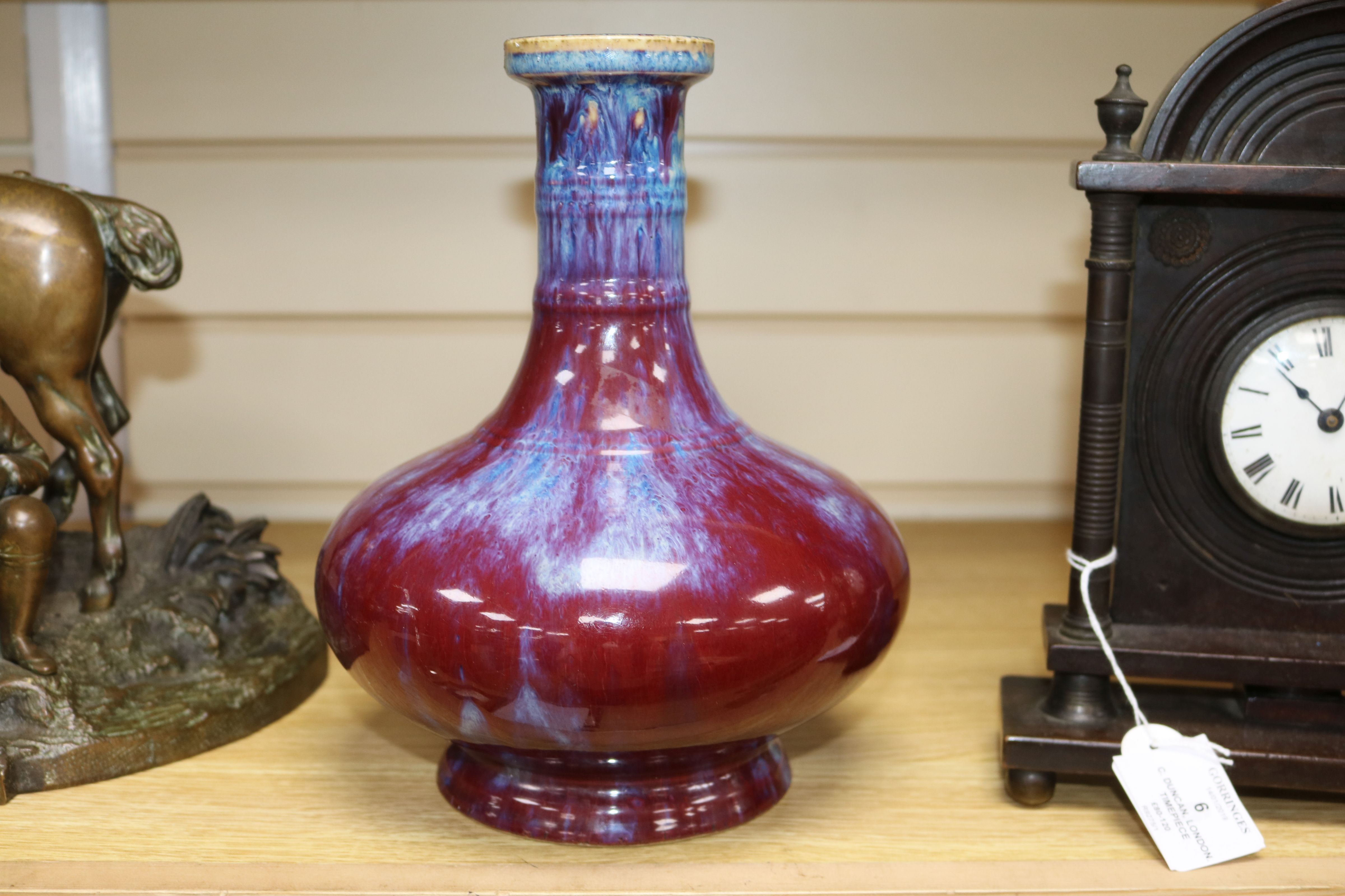 A Chinese famille rose crackleglaze vase and a Jun type vase tallest 34cm - Image 4 of 7