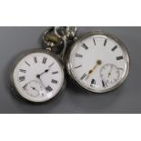 A late Victorian silver keywind pocket watch by J & E Rhodes, Kendal and one other white metal