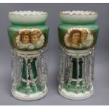 A pair of Victorian glass lustres height 37cm