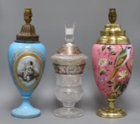A 19th century enamelled vase, another and a lidded vase tallest 35cm