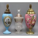 A 19th century enamelled vase, another and a lidded vase tallest 35cm