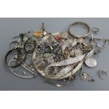 A quantity of assorted mainly silver jewellery, including charm bracelet and Italian necklaces etc.