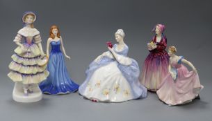 Five Doulton porcelain figures