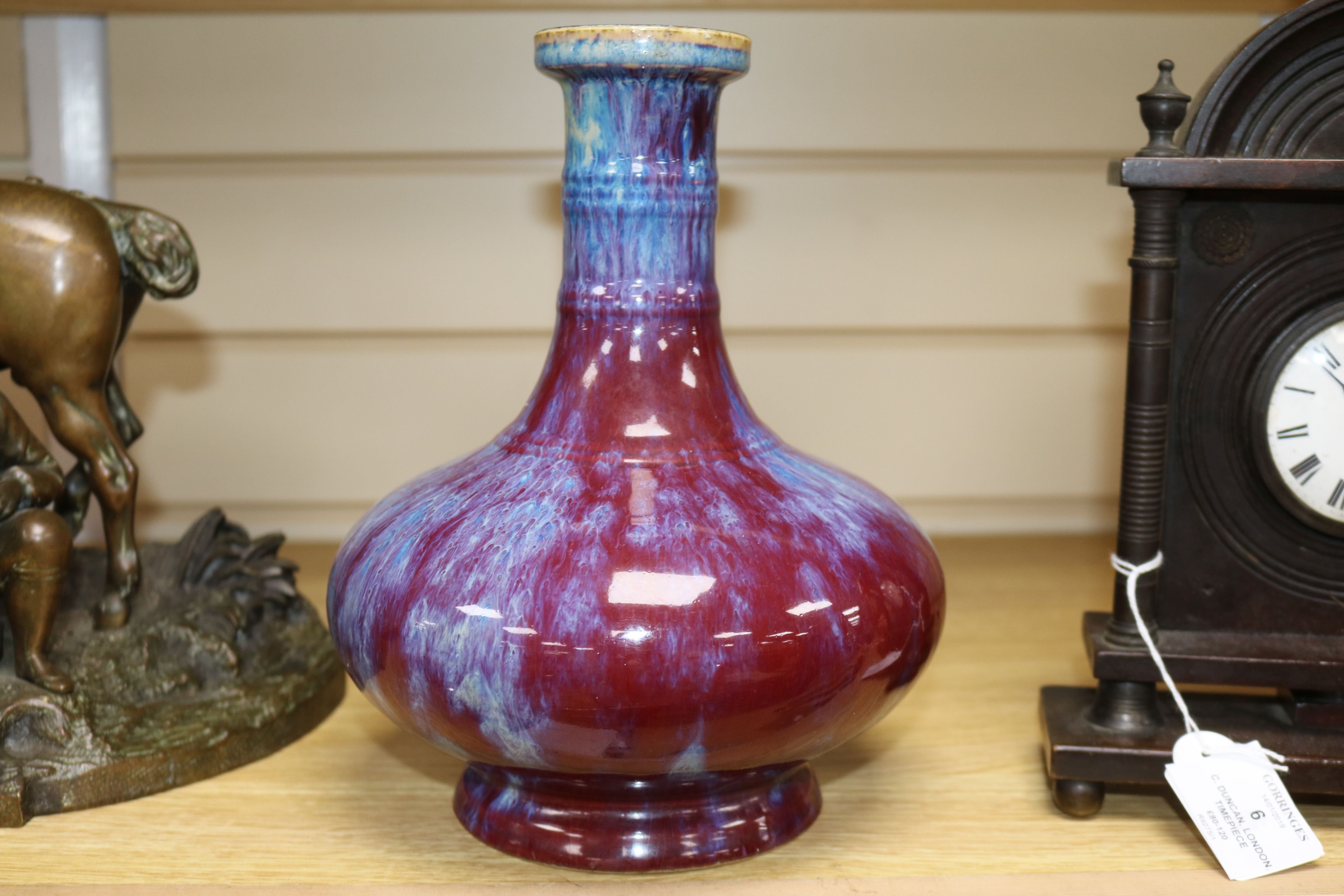 A Chinese famille rose crackleglaze vase and a Jun type vase tallest 34cm - Image 3 of 7