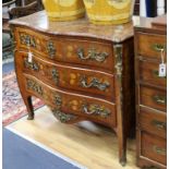 A Louis XVI style marble top marquetry commode W.116 cm