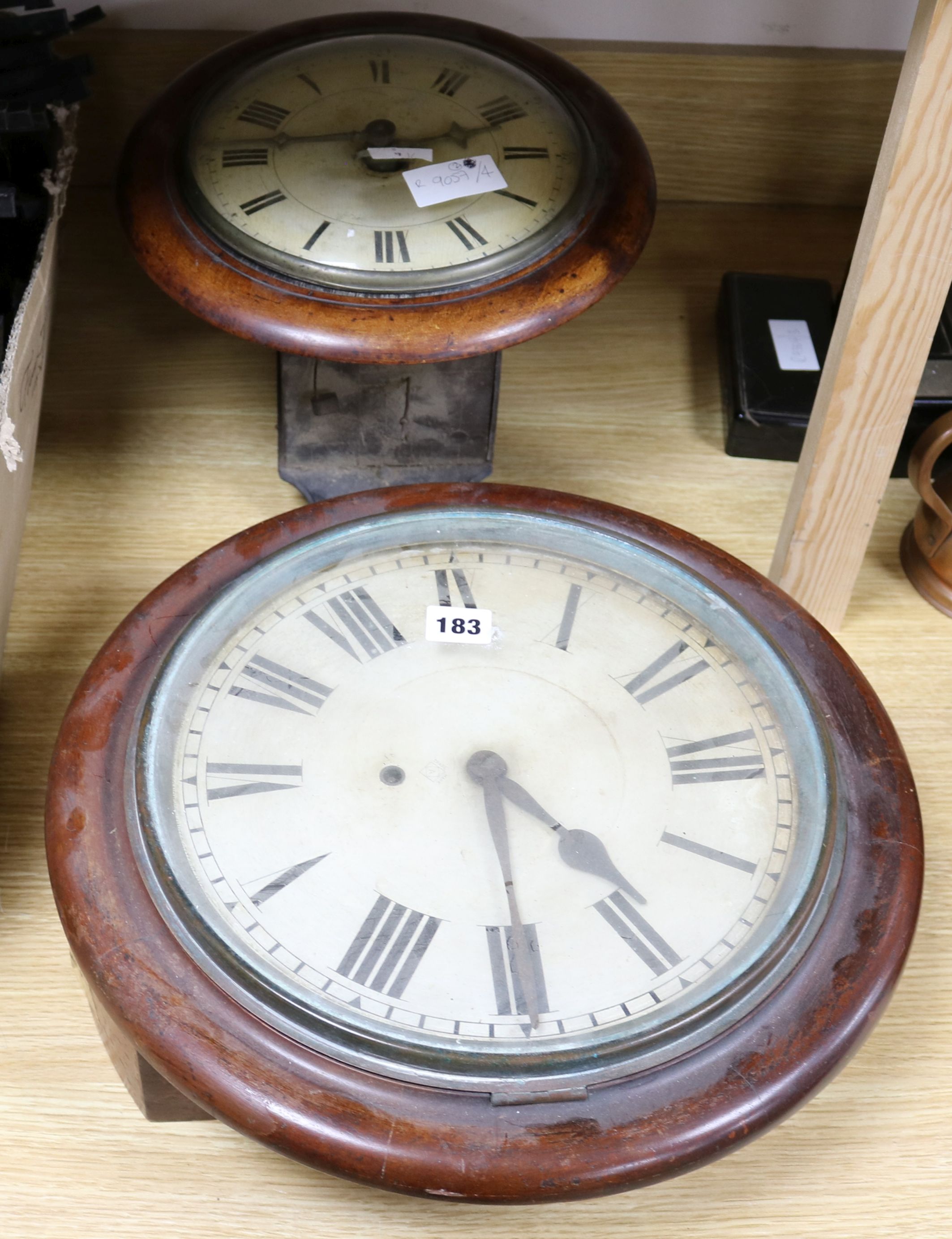 A Victorian wall timepiece with alarm and one other