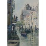 James McBey (1883-1959), ink and watercolour, Dordrecht canal scene, signed and dated 1913, 31 x