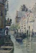 James McBey (1883-1959), ink and watercolour, Dordrecht canal scene, signed and dated 1913, 31 x