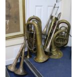 Ten assorted brass instruments