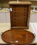 A shell inlay tray and collector's chest tallest 51cm approx.